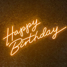 Load image into Gallery viewer, Happy Birthday Neon Sign Rental - Gold
